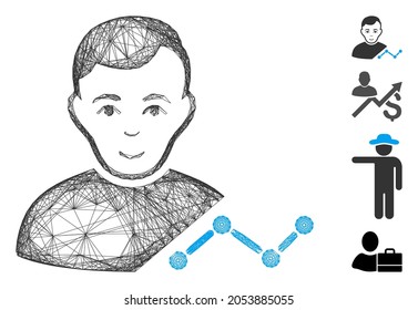 Vector net user chart. Geometric hatched frame 2D net made from user chart icon, designed from intersected lines. Some similar icons are added.