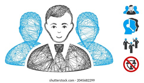 Vector net user group. Geometric wire carcass flat net generated with user group icon, designed with crossing lines. Some bonus icons are added.