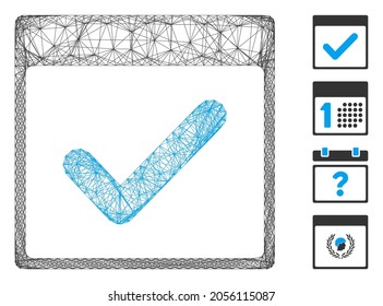 Vector net valid day calendar page. Geometric linear carcass flat net generated with valid day calendar page icon, designed with crossing lines. Some bonus icons are added.