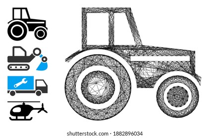 Vektornetz-Radschlepper 2D-Netz des geometrischen Drahtkadens, erzeugt mit dem Symbol der Radschlepper, konstruiert mit Kreuzlinien. Es werden einige Bonussymbole hinzugefügt.