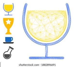 Vector net wine glass. Geometric hatched frame flat net generated with wine glass icon, designed with intersected lines. Some bonus icons are added.