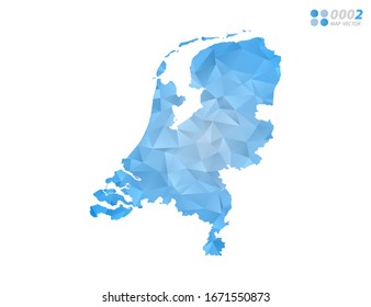 Vector Netherland map blue polygon triangle mosaic with white background. style gradient.