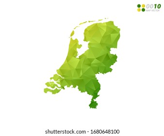 Vector Netherland map green and yellow polygon triangle mosaic with white background. style gradient.