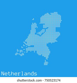 Vector Netherlands map silhouette dotted on blue background