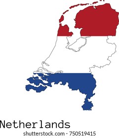 Vector Netherlands map silhouette, painted in colors of a flag