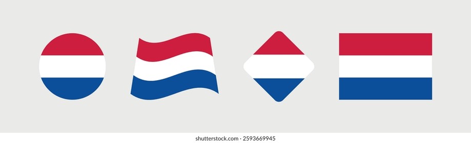 
Vector Netherlands National Flag icon collection. Flag set of Netherlands various styles.
