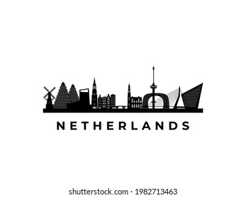 Vector Netherlands skyline. Travel Netherlands famous landmarks. Business and tourism concept for presentation, banner, web site.