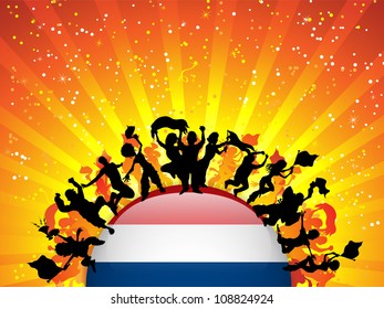 Vector - Netherlands Sport Fan Crowd with Flag