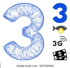 Vector network 3 digit. Geometric wire carcass flat network generated with 3 digit icon, designed with crossed lines. Some bonus icons are added.