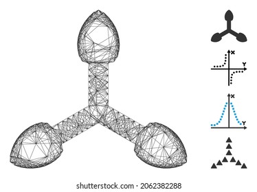 Vector network 3d axis arrows. Geometric wire carcass flat network made from 3d axis arrows icon, designed from intersected lines. Some bonus icons are added.