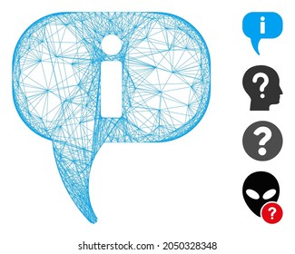 Vector network about. Geometric linear carcass flat network made from about icon, designed from intersected lines. Some additional icons are added.