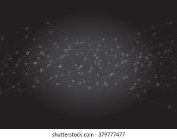 Vector network abstract dark background with lines and little circles.