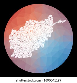 Mapa de Afganistán de la red de vectores. Mapa del país con antecedentes de polos bajos. Redondeó la ilustración de Afganistán en tecnología, internet, red, estilo concepto de telecomunicaciones.