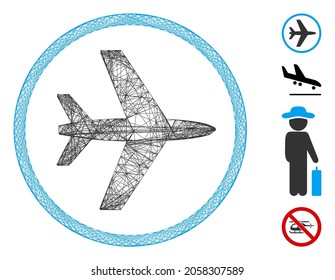 Vector network airport. Geometric linear frame flat network made from airport icon, designed from intersected lines. Some bonus icons are added.