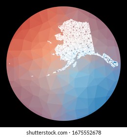 Vector network Alaska map. Map of the US state with low poly background. Rounded Alaska illustration in technology, internet, network, telecommunication concept style. Appealing vector illustration.