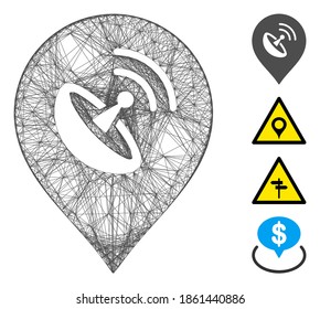 Vector network antenna marker. Geometric linear frame 2D network generated with antenna marker icon, designed with crossing lines. Some bonus icons are added.