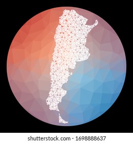 Vector network Argentina map. Map of the country with low poly background. Rounded Argentina illustration in technology, internet, network, telecommunication concept style.