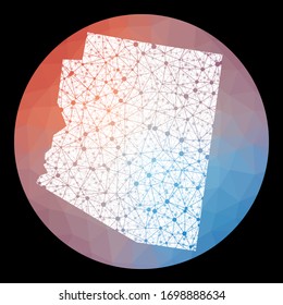 Vector network Arizona map. Map of the US state with low poly background. Rounded Arizona illustration in technology, internet, network, telecommunication concept style.