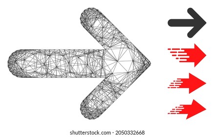 Vector network arrow right. Geometric hatched carcass 2D network generated with arrow right icon, designed with crossed lines. Some similar icons are added.