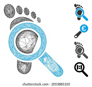Vector network audit. Geometric wire frame 2D net generated with audit icon, designed with crossed lines. Some additional icons are added.