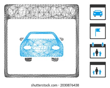 Vector network automobile car calendar page. Geometric hatched frame flat network made from automobile car calendar page icon, designed from crossed lines. Some bonus icons are added.