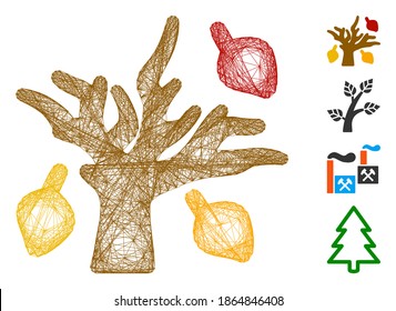 Vector network autumn tree. Geometric wire carcass flat network made from autumn tree icon, designed from crossing lines. Some bonus icons are added.