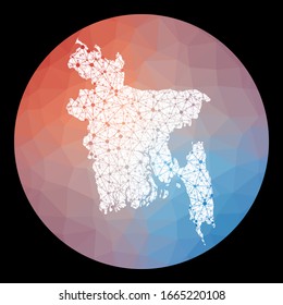 Vector network Bangladesh map. Map of the country with low poly background. Rounded Bangladesh illustration in technology, internet, network, telecommunication concept style.