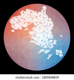 Vector network Bintan Island map. Map of the island with low poly background. Rounded Bintan shape illustration in technology, internet, network, telecommunication concept style.