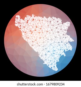 Vector network Bosnia map. Map of the country with low poly background. Rounded Bosnia illustration in technology, internet, network, telecommunication concept style . Artistic vector illustration.