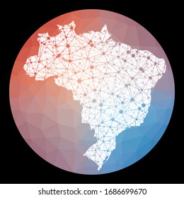 Mapa de la red de vectores Brasil. Mapa del país con antecedentes de polos bajos. Dibujo de Brasil en tecnología, internet, red, estilo concepto de telecomunicaciones . Impresionante ilustración vectorial.
