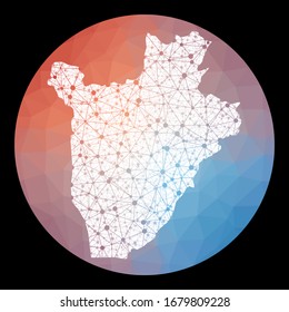 Vector network Burundi map. Map of the country with low poly background. Rounded Burundi illustration in technology, internet, network, telecommunication concept style . Radiant vector illustration.