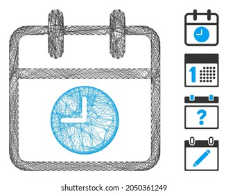 Vector network calendar page and time. Geometric linear carcass 2D network made from calendar page and time icon, designed from crossed lines. Some additional icons are added.