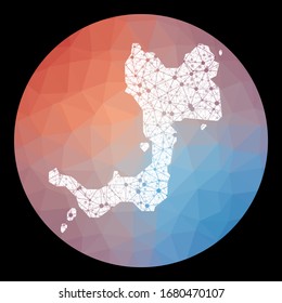 Vector network Canouan map. Map of the island with low poly background. Rounded Canouan illustration in technology, internet, network, telecommunication concept style. Amazing vector illustration.