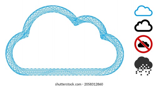 Vector network cloud contour. Geometric wire carcass flat network generated with cloud contour icon, designed with crossing lines. Some bonus icons are added.