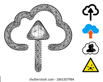 Vector network cloud upload. Geometric linear carcass flat network made from cloud upload icon, designed from intersected lines. Some bonus icons are added.