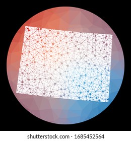 Vector network Colorado map. Map of the US state with low poly background. Rounded Colorado illustration in technology, internet, network, telecommunication concept style.