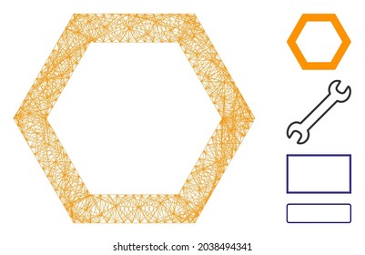 Vector network contour hexagon. Geometric wire carcass flat network made from contour hexagon icon, designed from crossed lines. Some bonus icons are added.