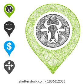 Vector network cow marker. Geometric hatched carcass 2D network made from cow marker icon, designed from intersected lines. Some bonus icons are added.