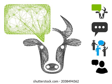 Vector network cow opinion. Geometric linear frame 2D network made from cow opinion icon, designed from crossed lines. Some bonus icons are added.