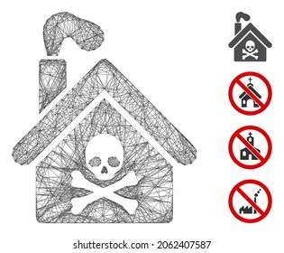 Vector network crematory building. Geometric wire carcass flat network made from crematory building icon, designed from crossed lines. Some bonus icons are added.