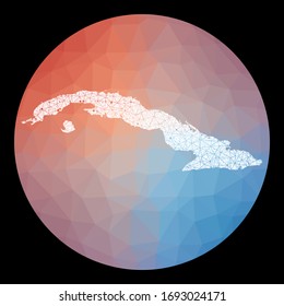 Vector network Cuba map. Map of the country with low poly background. Rounded Cuba illustration in technology, internet, network, telecommunication concept style. Vibrant vector illustration.