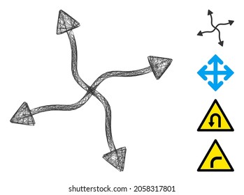 Vector network curve arrows. Geometric wire frame flat network made from curve arrows icon, designed from crossing lines. Some bonus icons are added.