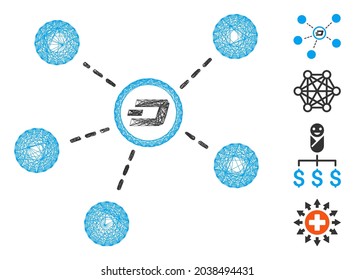 Vector network Dash connections. Geometric wire carcass 2D network made from Dash connections icon, designed from crossed lines. Some bonus icons are added.
