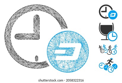 Vector network Dash credit time. Geometric wire carcass 2D network made from Dash credit time icon, designed from crossed lines. Some bonus icons are added.