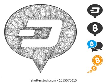 Vector network Dash hint balloon. Geometric hatched frame 2D network based on Dash hint balloon icon, designed with crossing lines. Some bonus icons are added.