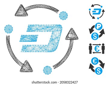 Vector network Dash turnover. Geometric wire carcass flat network made from Dash turnover icon, designed from crossed lines. Some bonus icons are added.
