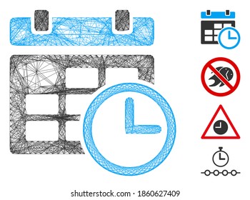 Vector network date and time. Geometric hatched frame 2D network made from date and time icon, designed from intersected lines. Some bonus icons are added.