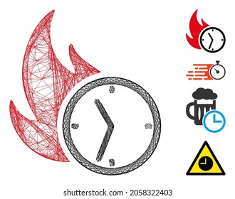 Vector network deadline burn clock. Geometric linear frame flat network made from deadline burn clock icon, designed from intersected lines. Some bonus icons are added.