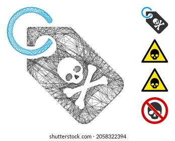 Vector network death tag. Geometric hatched frame flat network generated with death tag icon, designed with crossed lines. Some bonus icons are added.