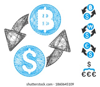 Vector network dollar baht exchange. Geometric wire frame 2D network generated with dollar baht exchange icon, designed with crossed lines. Some bonus icons are added.